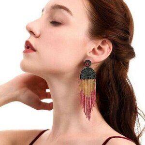 Fashion beaded tassel drop earrings